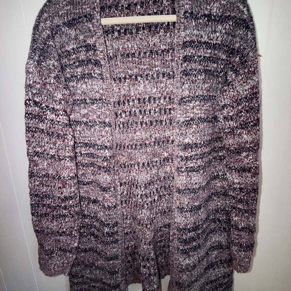 Knox Rose Maroon and Blue Marled Knit Cardigan